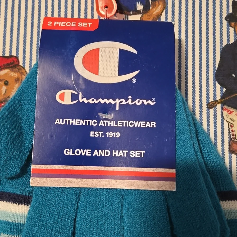 Kids Champion Teal 2 Piece Hat And Gloves Set Unisex
